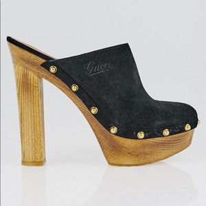 Gucci Joplin Platform Suede Clogs.